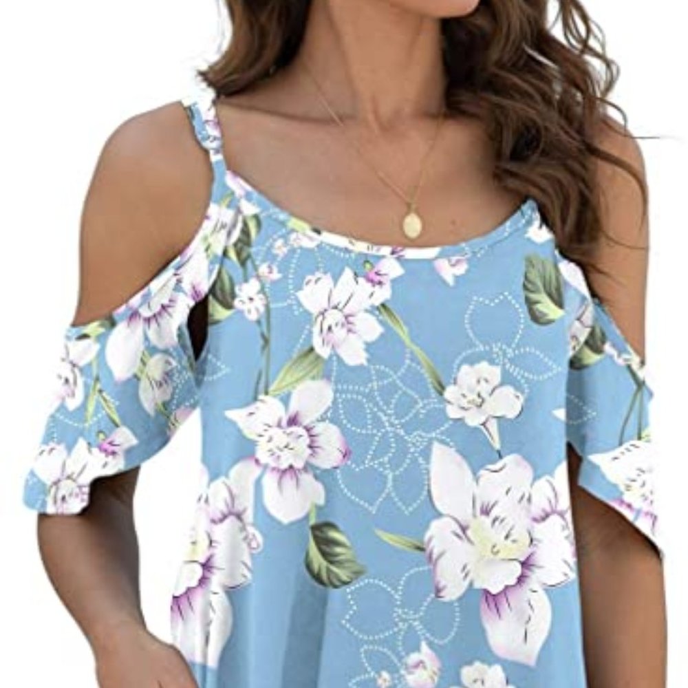 Jouica Women's Summer Casual Spaghetti Strap Sundress Dress Cold Shoulder Ruffle